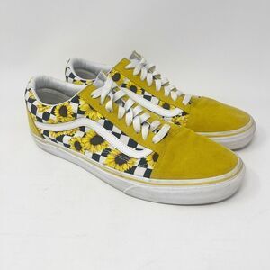 Vans Men’s Sunflowers Checkerboard Shoes Size 11 Suede Yellow Low Top Skater